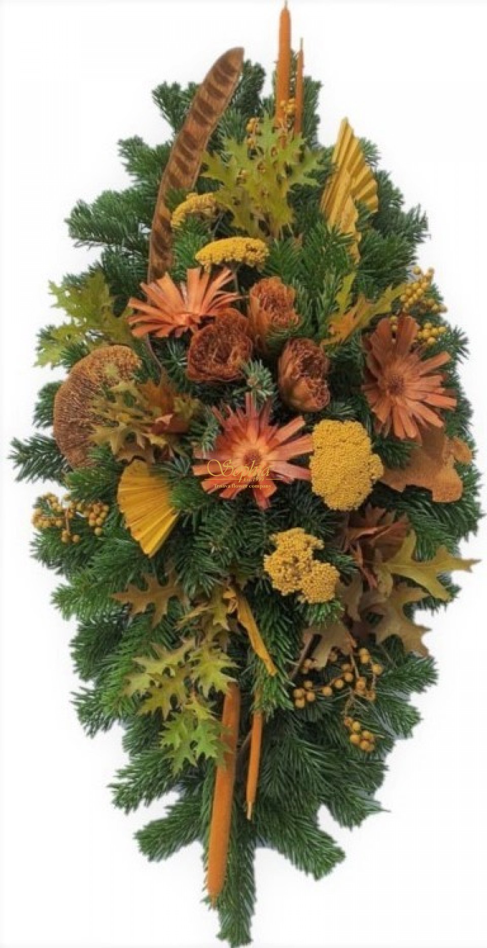 Spomienková ikebana prírodno-žltá